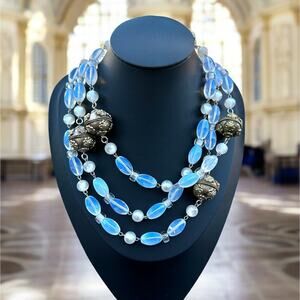 Vintage Opaline Glass Moon Glow Opera Necklace 56” Layering Statement Opalite